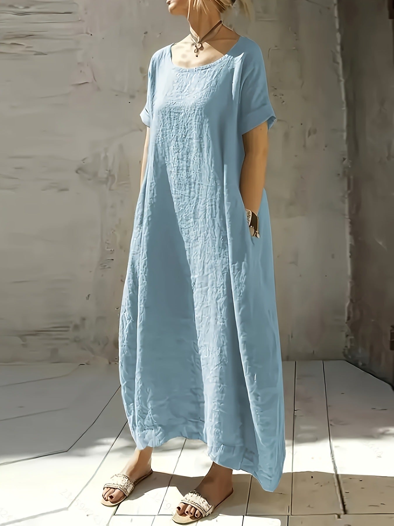 Short Sleeve Loose Linen Maxi Dress Summer 8