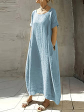 Short Sleeve Loose Linen Maxi Dress Summer 8