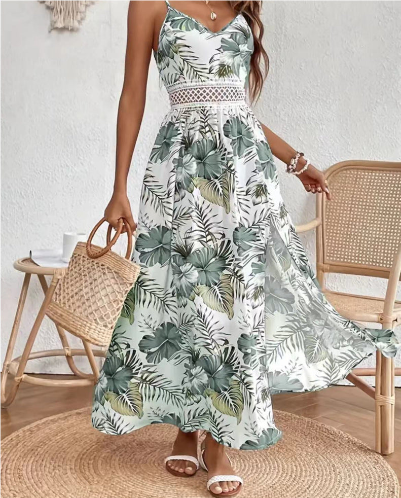 Floral Spaghetti Strap Cut Out High Split Maxi Dress 8