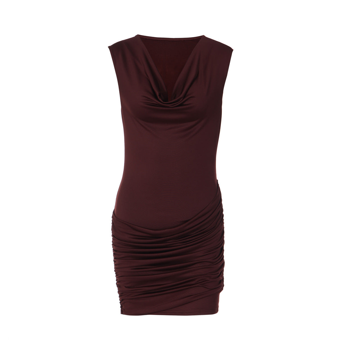 Cowl Neck Cap Sleeve Ruched Bodycon Mini Dress 4