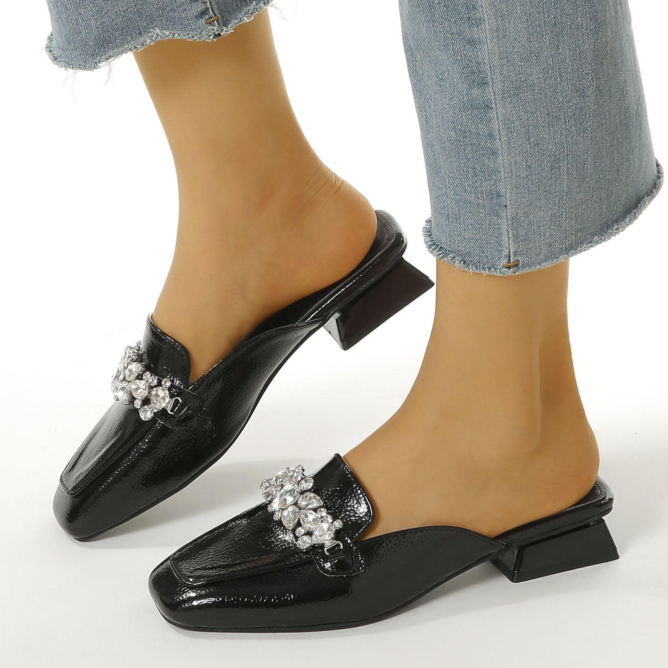 Square toe Low heel Mule Shoes