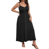 Spaghetti Strap Button Front Pocket Midi Dress 5