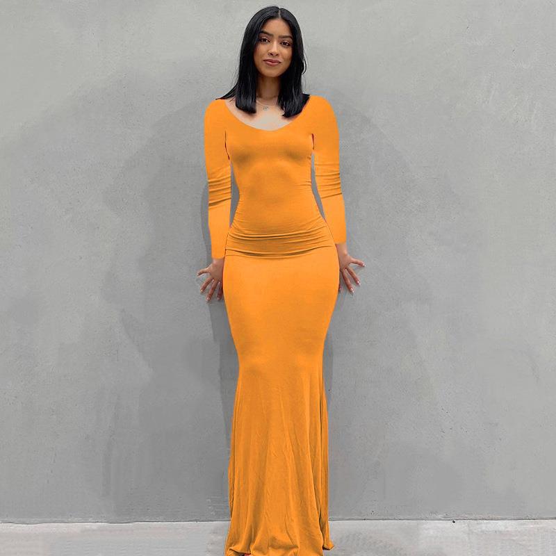 Scoop Neck Spaghetti Strap Bodycon Mermaid Maxi Dress 36