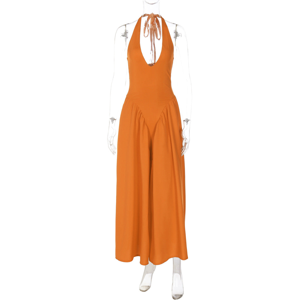 Halter Deep V-Neck Backless Satin Midi Dress 16