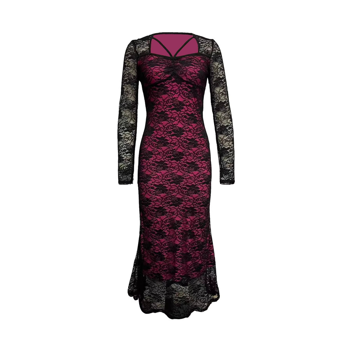 Women Clothing Spring Slim Lace Stitching Hip Bag Sexy Maxi Dress