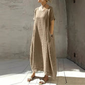 Short Sleeve Loose Linen Maxi Dress Summer