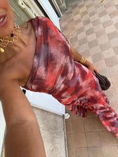 Tie Dye One Shoulder Ruched Bodycon Maxi Dress 4