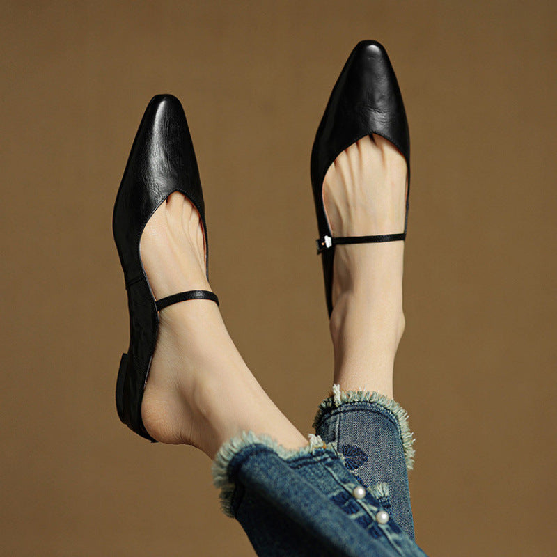 Pointed Toe Buckle Strap Mary Jane Flats