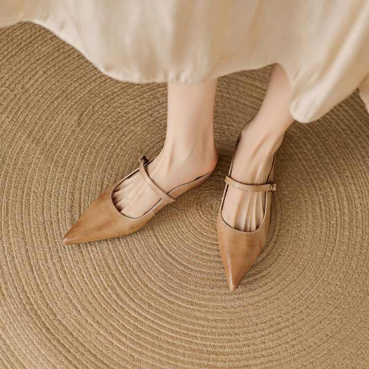 Pointed Toe Mary Jane Strap Backless Mules