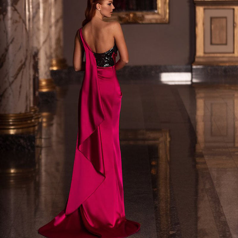 s Dress Low Cut Split Dress Mop Slimming Sequined Dress
