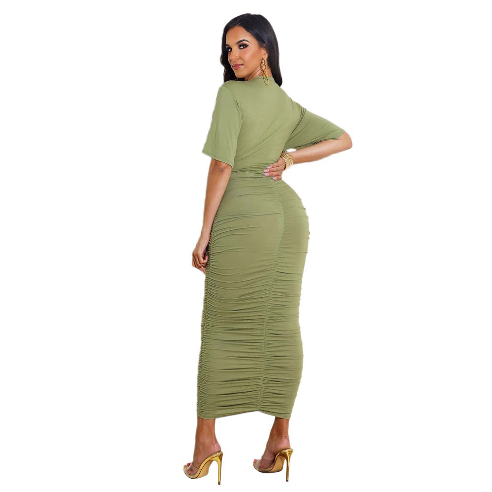 Pleated Solid Color cropped Women Dress