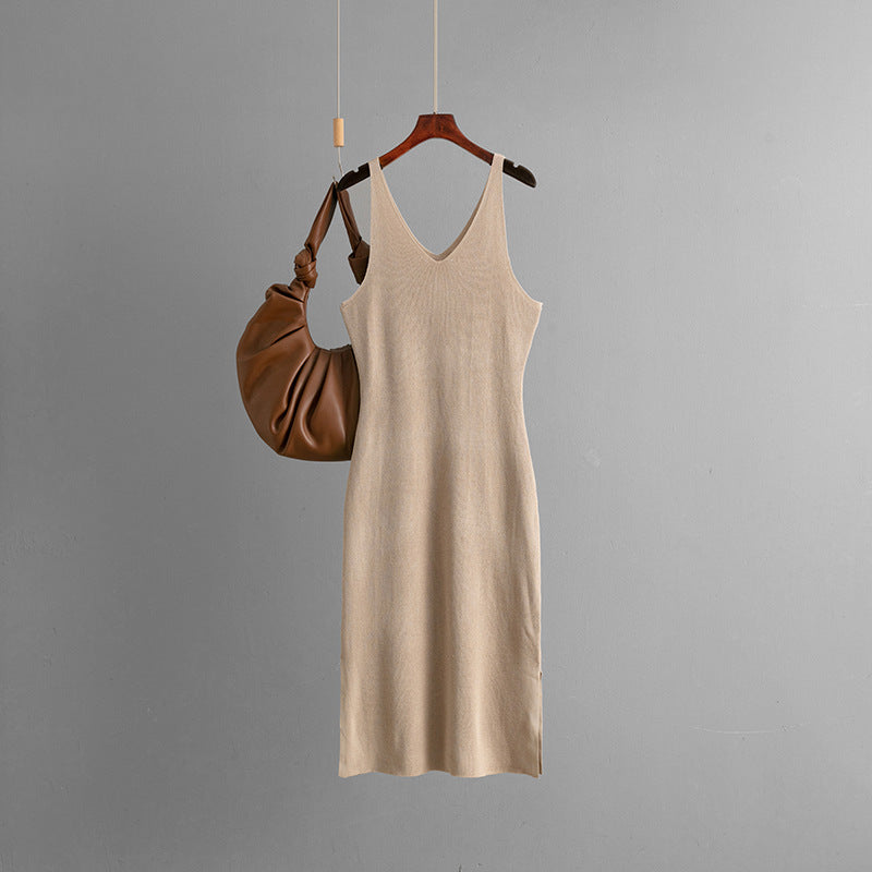Ribbed Knit V-Neck Sleeveless Side Slit Bodycon Midi Dress 4