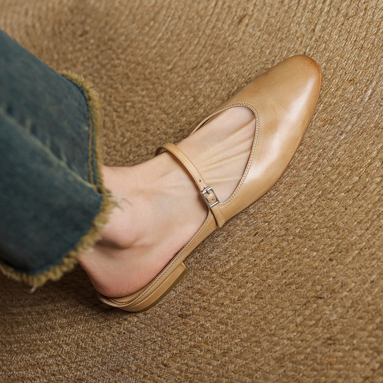 Square Toe Buckle Strap Mary Jane Flats