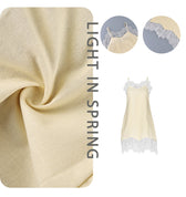 Linen Look Lace Trim Spaghetti Strap Slip Mini Dress 10