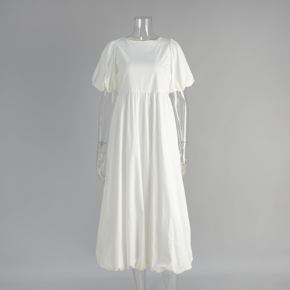 High Neck Puff Sleeve Bubble Hem Midi Dress 5