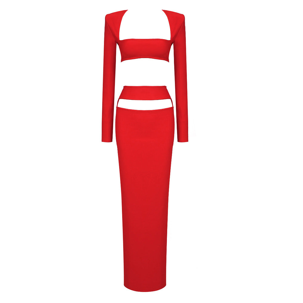 Suit Casual High End Two Piece Set Cropped Outfit Long Sleeve Stretch Dress Bandage Dress
