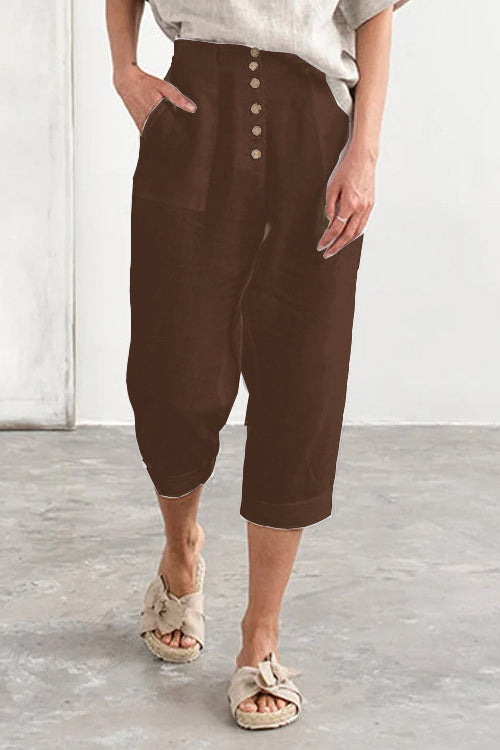 Button Pockets Tapered Leg Pants