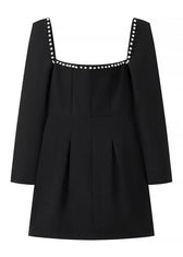 Pearl-Trim Square Neck Mini Dress - View 9