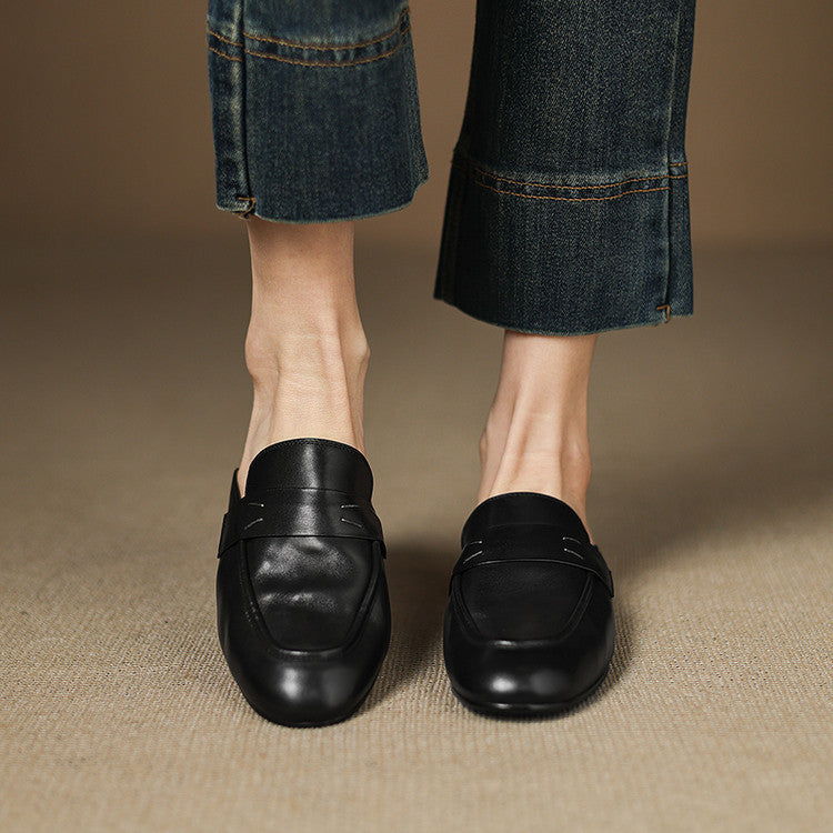Round Toe Penny Slip On Loafer Mules