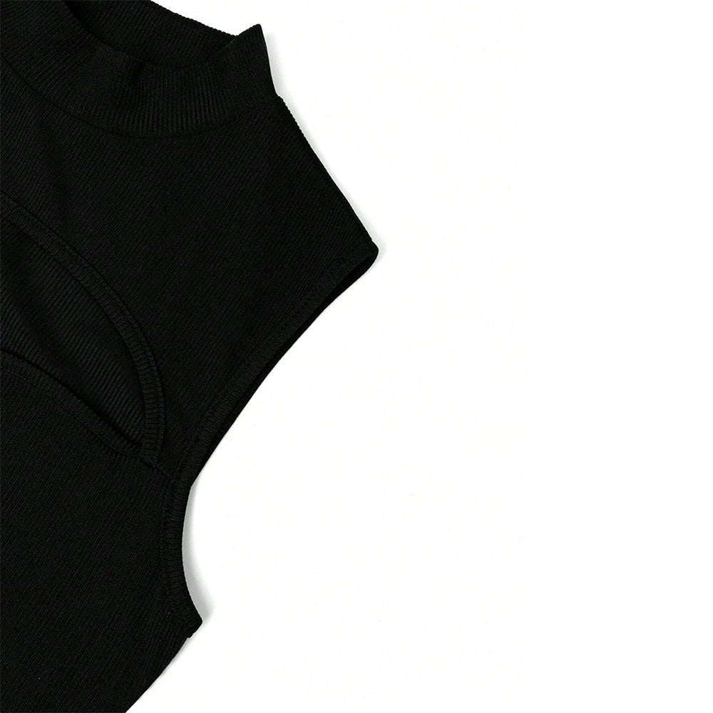 Mock Neck Chest Cut Out Sleeveless Ribbed Bodycon Mini Dress 4