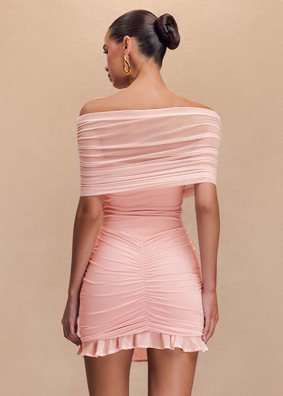 Off-Shoulder Mesh Ruched Mini Dress 2