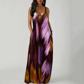 V-Neck Spaghetti Strap Ombre Pocket Loose Maxi Dress 14
