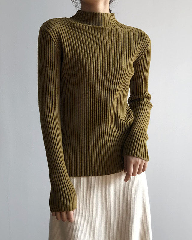 Half turtleneck slim fit pit striped versatile sweater