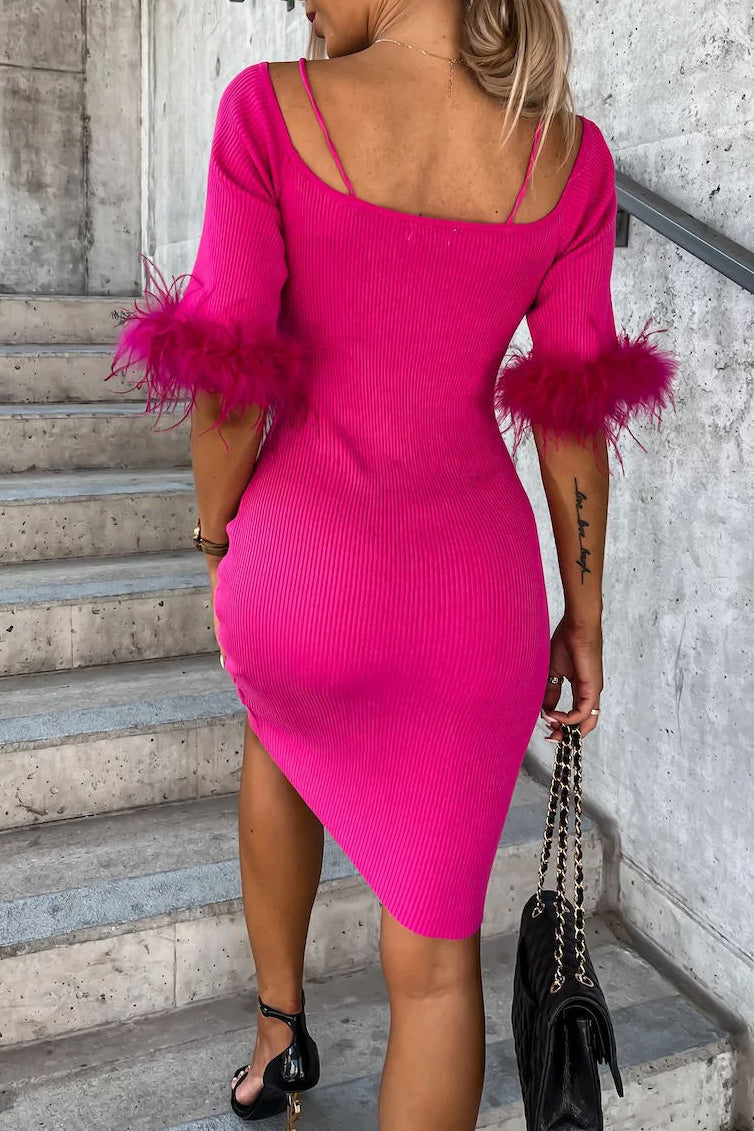 One-shoulder Plush Half-sleeved Dress