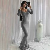 Scoop Neck Spaghetti Strap Bodycon Mermaid Maxi Dress 39
