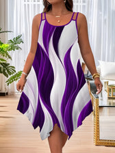 Abstract Print Spaghetti Strap Handkerchief Hem Midi Dress 8