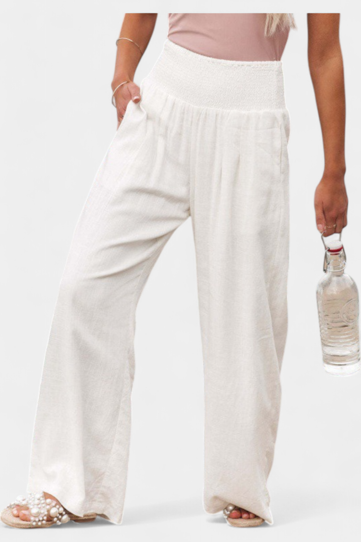 High Waist Smocked Wide Leg Pants