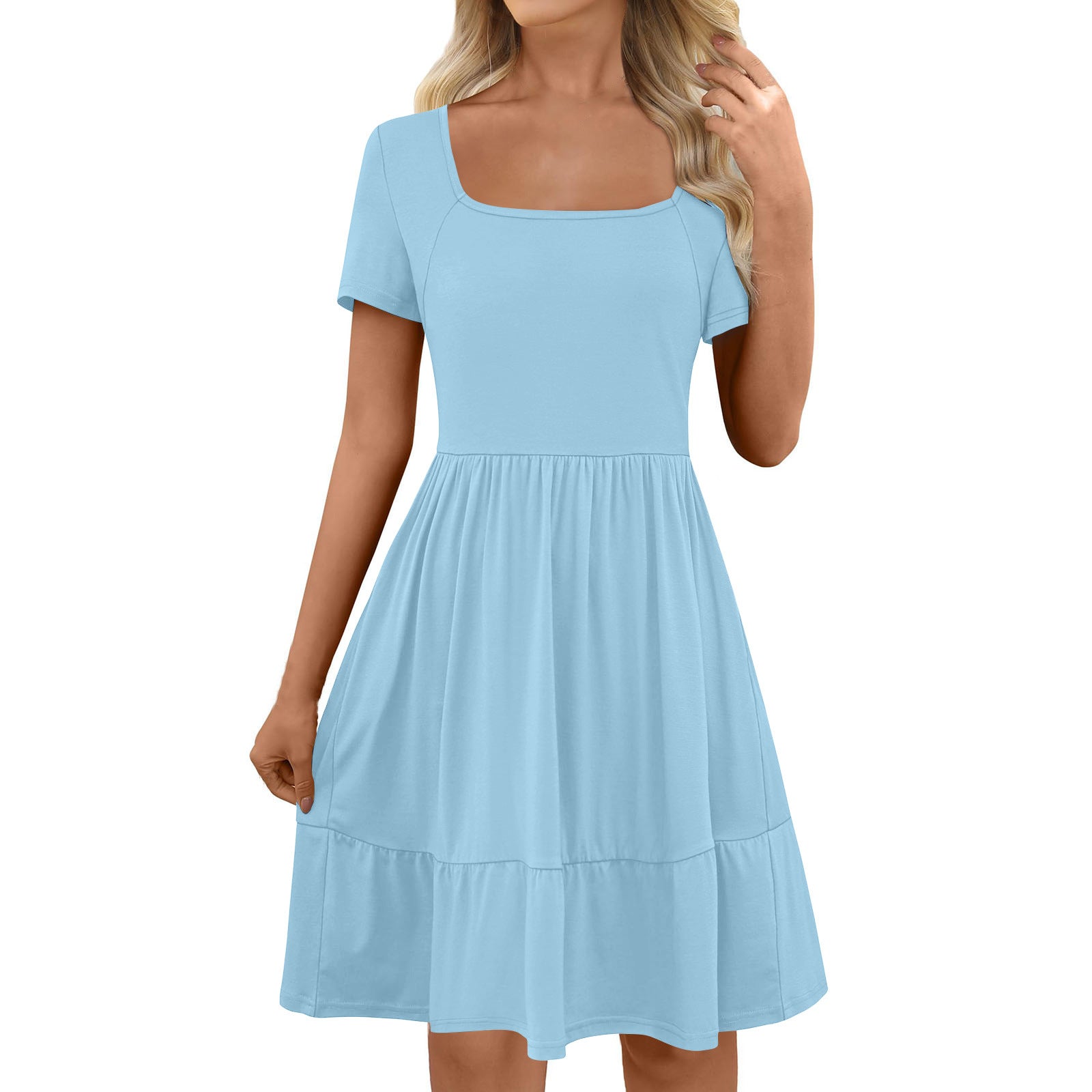 Luisa Effortless Women's a Line Casual Dress with Square Neckline and Flounce Chic Silhouette Collection