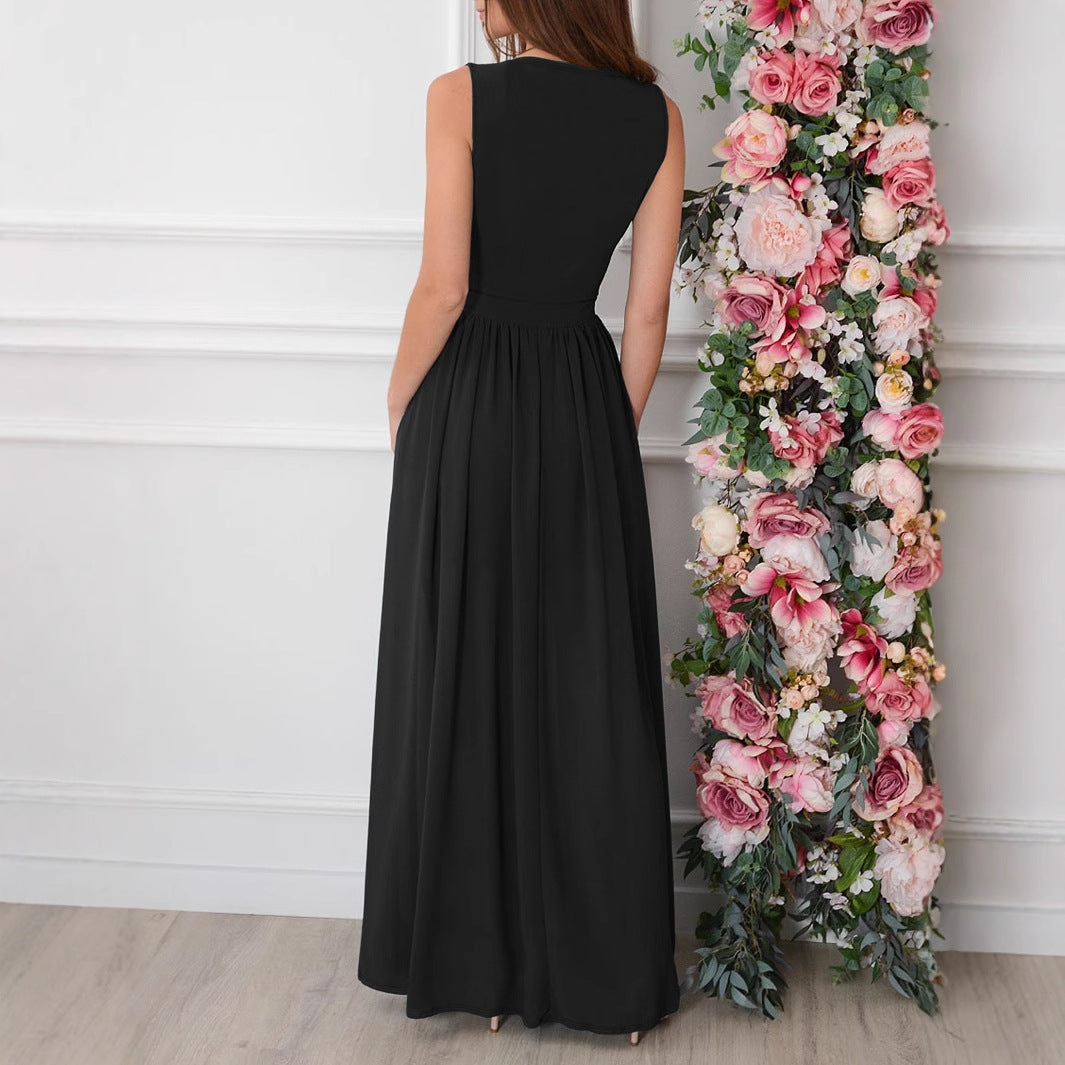 Surplice V-Neck Sleeveless Pleated High Split Maxi Dress 3