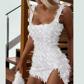 Sequin Fringe Square Neck High Split Bodycon Mini Dress 9