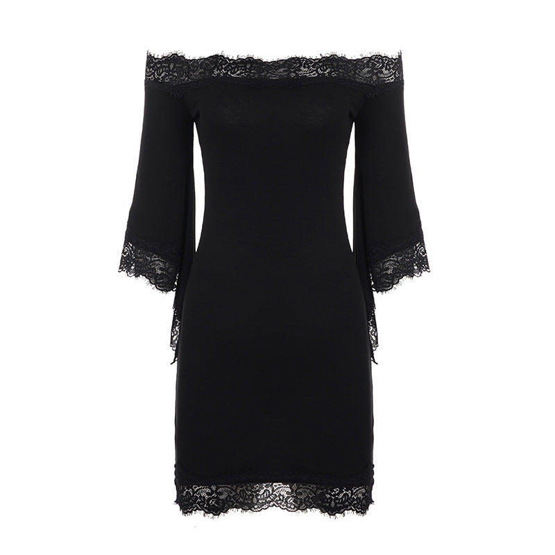 Lace Trim Off Shoulder Bell Sleeve Bodycon Mini Dress 5