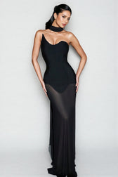 Urselk Black Mesh Bandage Maxi Dress - View 4