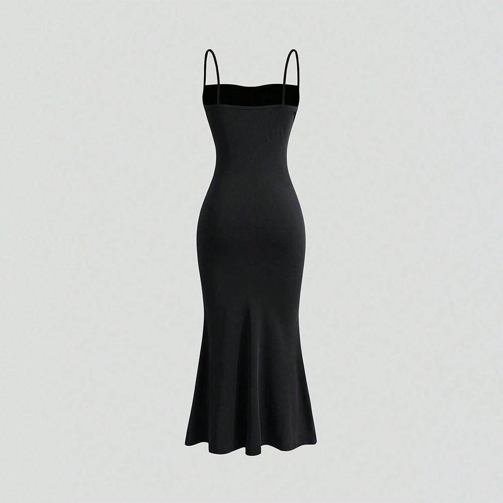 Ruched Bodice Spaghetti Strap Mermaid Hem Maxi Dress 2
