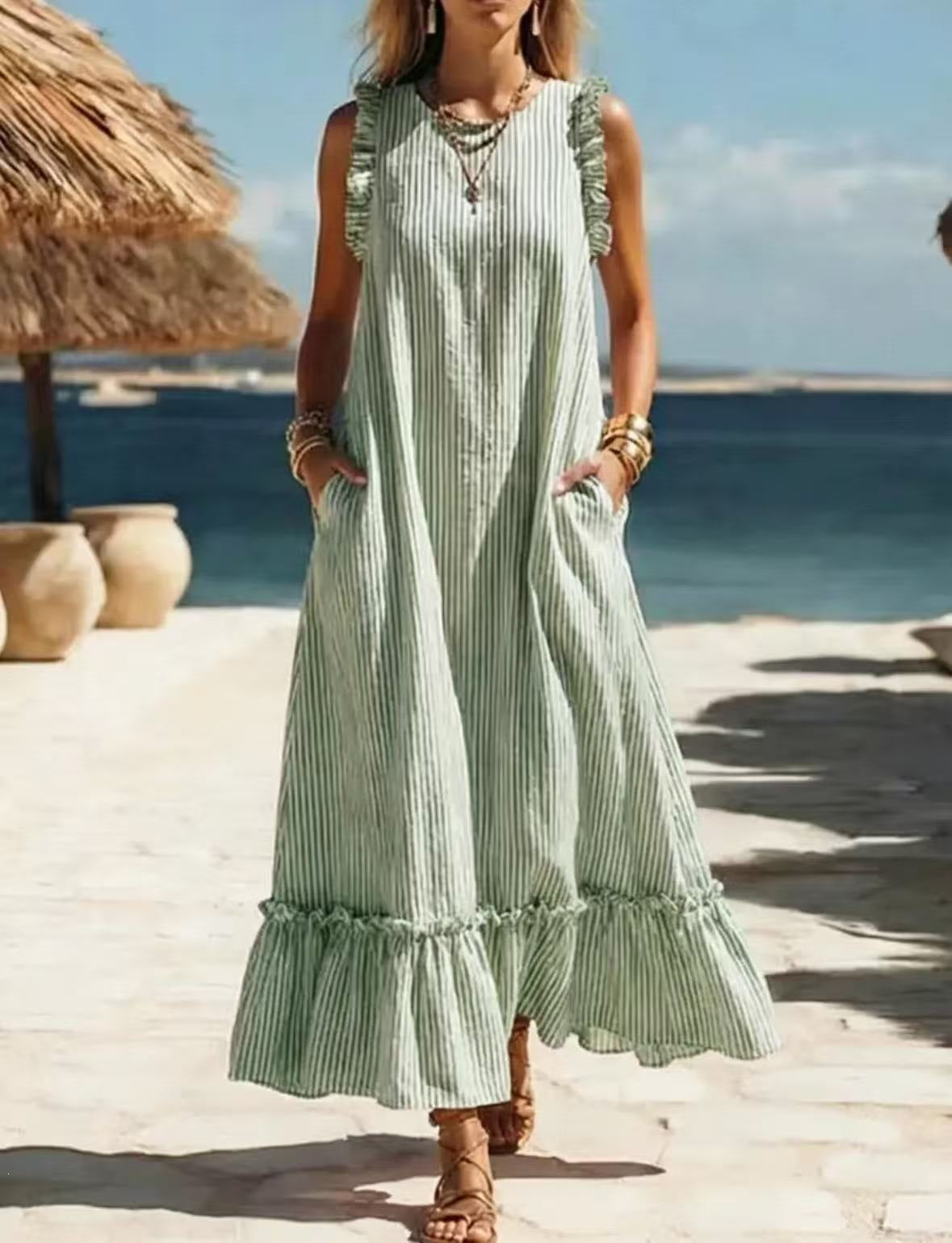 Striped Sleeveless Ruffle Hem Maxi Dress 6