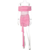 Off Shoulder Lace Ruched Bodycon Mini Dress 7