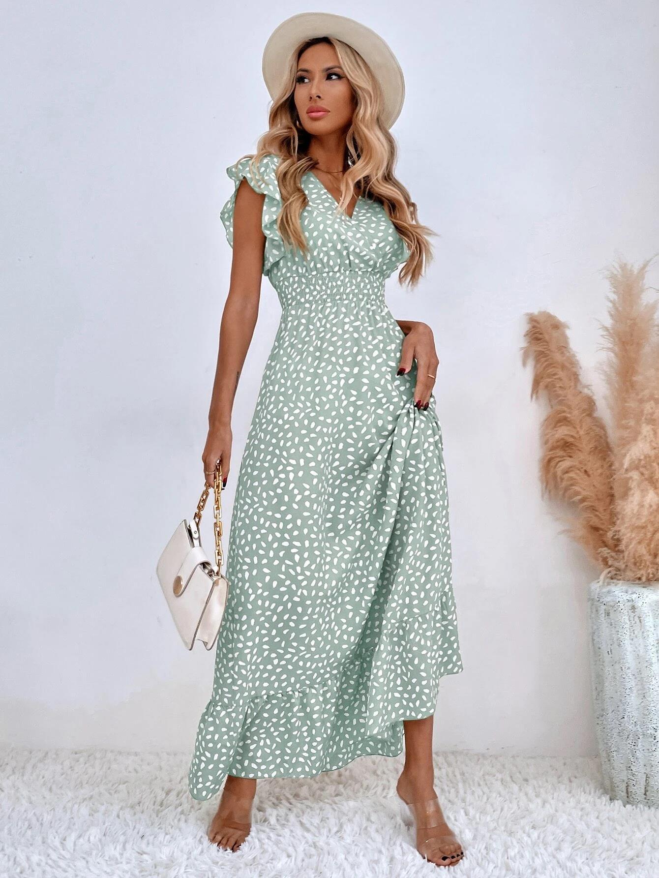 Floral V-Neck Flutter Sleeve Smocked Tiered Maxi Dress 8