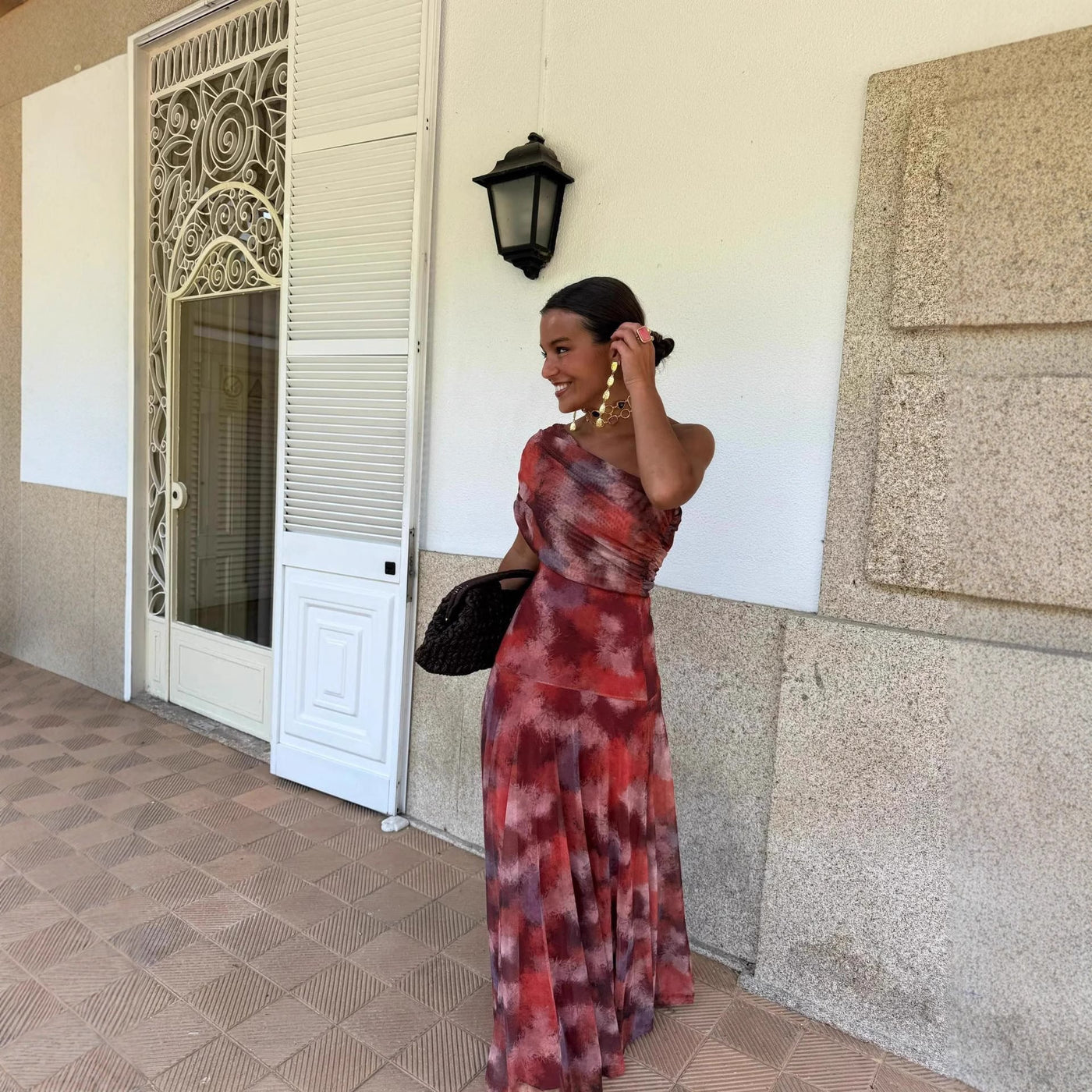 Tie Dye One Shoulder Ruched Bodycon Maxi Dress 2