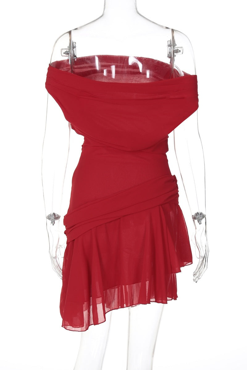 Matilde Chic One Shoulder Chiffon Mini Dress Boutique Collection