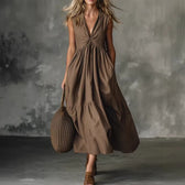 Deep V-Neck Sleeveless Twist Front Tiered Maxi Dress 4