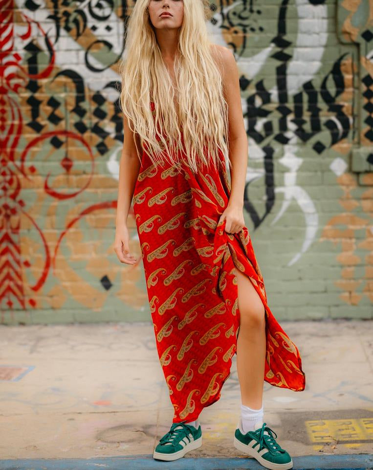 Tie Dye Deep V-Neck Sleeveless Backless Asymmetric Hem Midi Dress 15