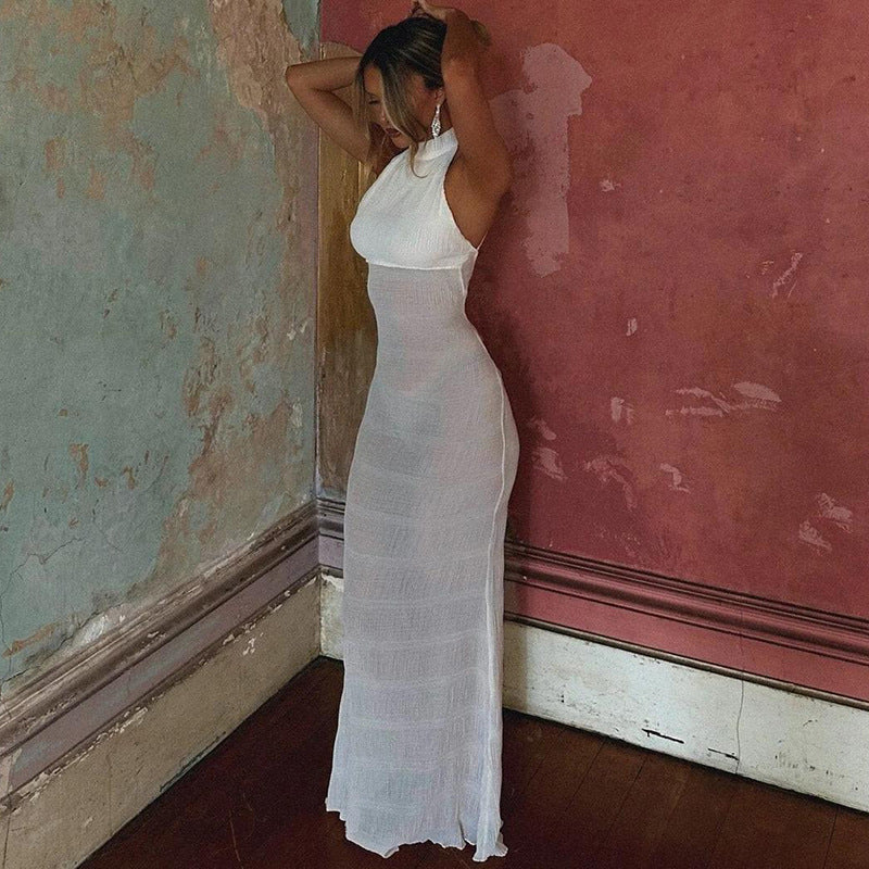 Halter Backless Pleated Ruffle Sleeveless