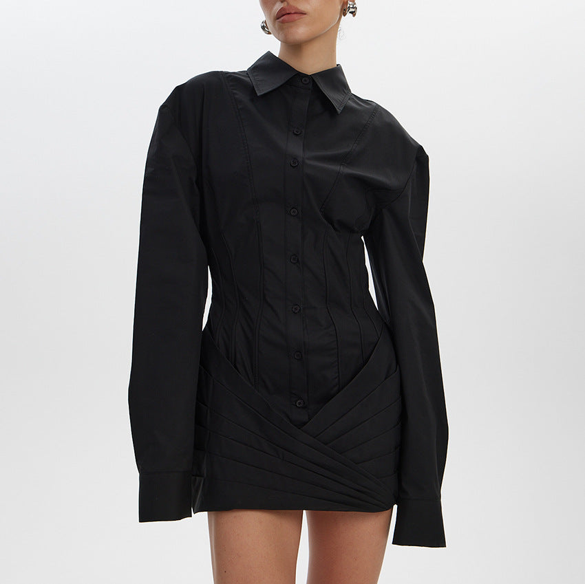 Long Sleeve Collared Ruched Bodycon Mini Dress 6