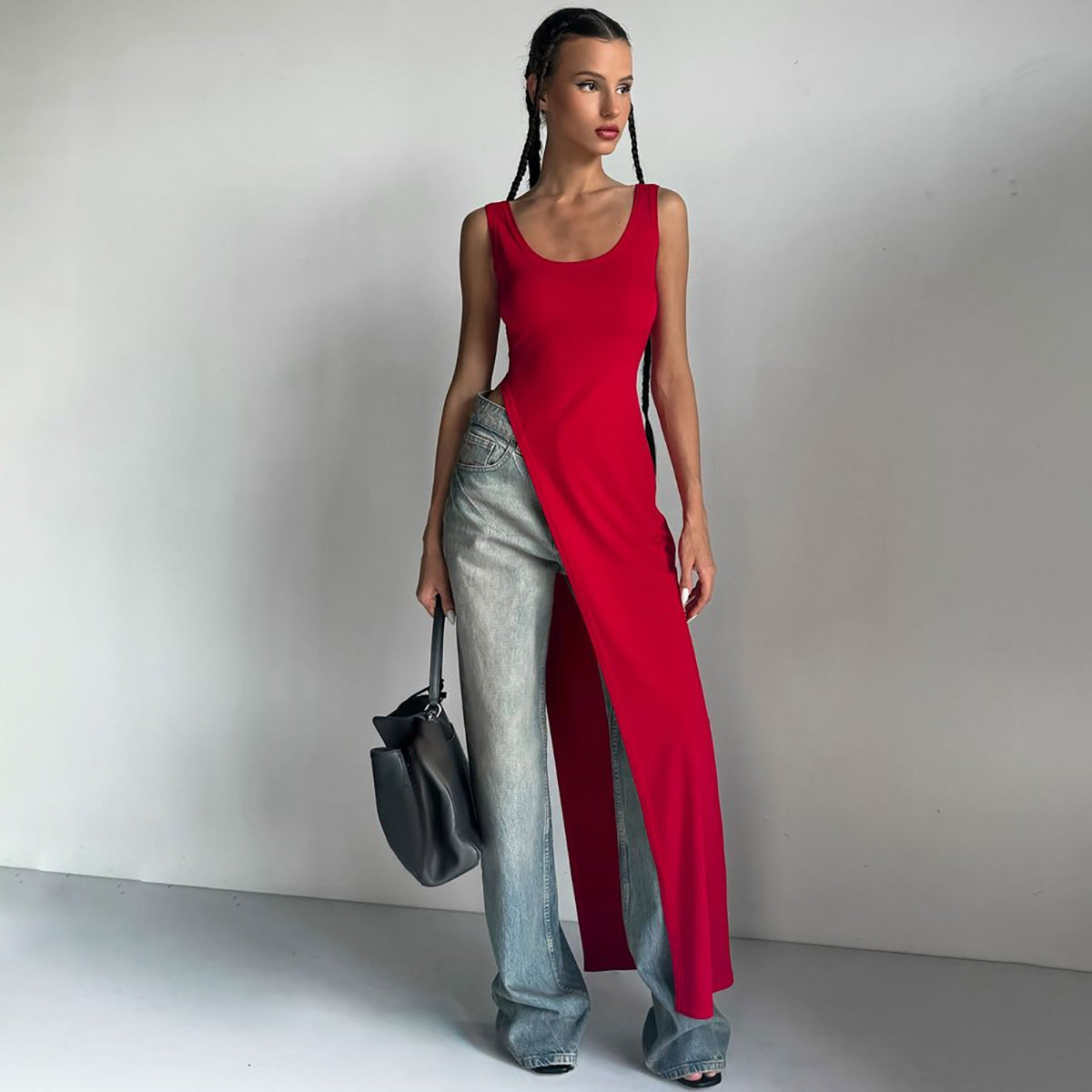 Scoop Neck Sleeveless High Split Fitted Maxi Tank Dress 2