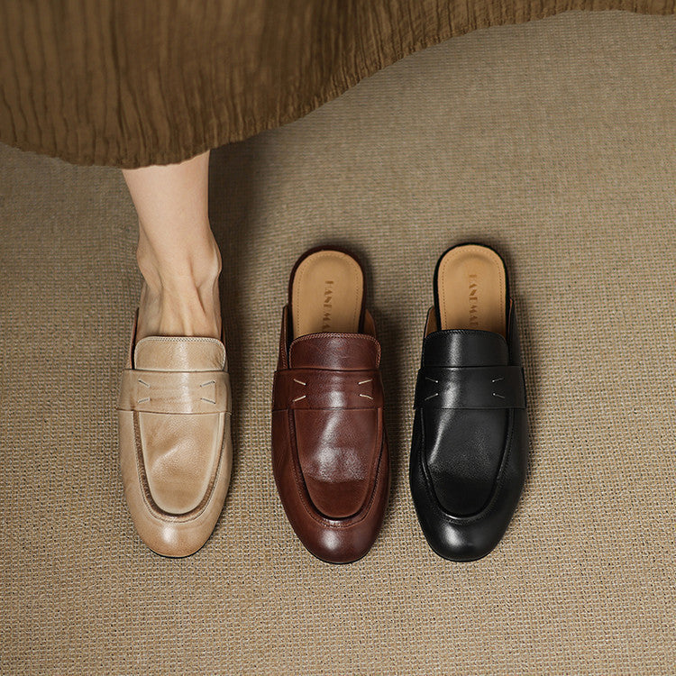 Square Toe Flat Penny Loafer Mules