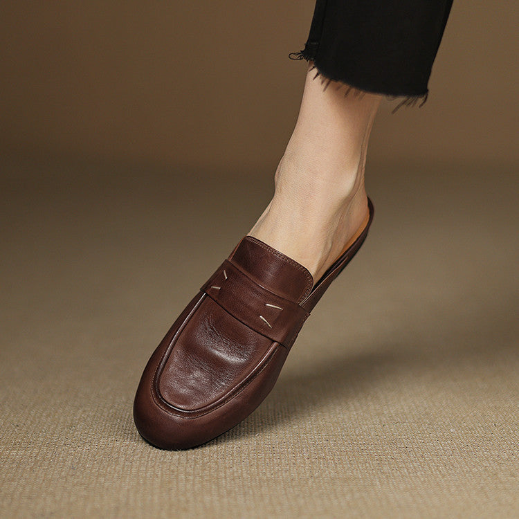 Round Toe Penny Slip On Loafer Mules