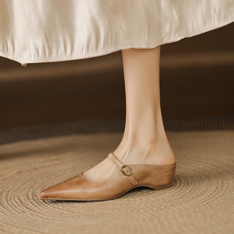 Pointed Toe Mary Jane Strap Backless Mules